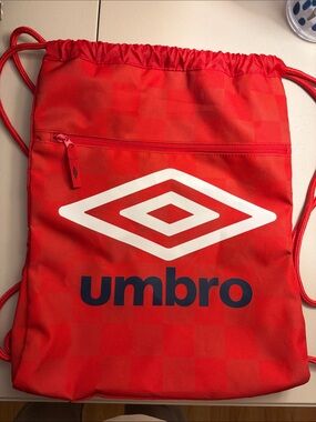 Umbro Red Drawstring Backpack Gym Sports Bag With Front Zipper Pocket